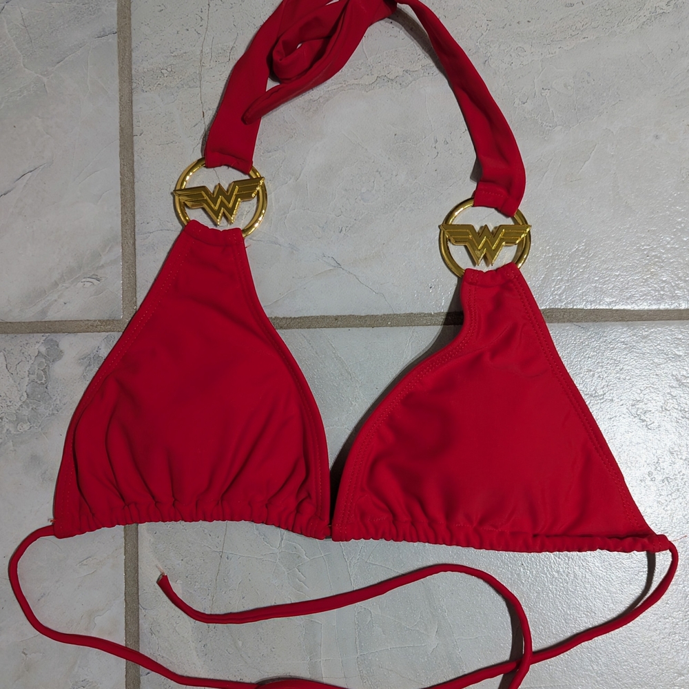 DC Comics WW Wonder Woman Red Bikini Top with Gold Accents